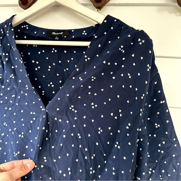 MADEWELL Navy Heart Faux Wrap Silk Top - Picture 9 of 9